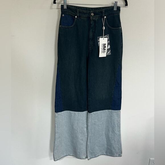 *NEW* MM6 Maison Margiela Three Tone Combo Denim Wide Leg Jeans Size 40 (US 4) - Picture 2 of 12